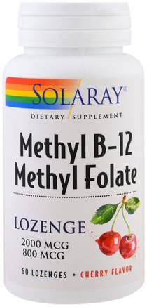 Methyl B-12 Methyl Folate, Cherry Flavor, 60 Lozenges by Solaray-Vitaminer, Vitamin B