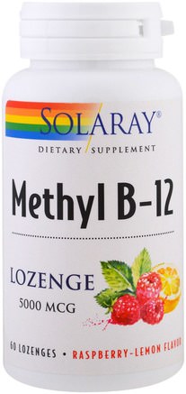 Methyl B-12, Raspberry-Lemon Flavor, 5000 mcg, 60 Lozenges by Solaray-Vitaminer, Vitamin B