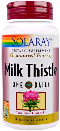 Milk Thistle, One Daily, 60 Vegetarian Capsules by Solaray-Hälsa, Detox, Mjölktistel (Silymarin)