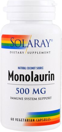 Monolaurin, 500 mg, 60 Veggie Caps by Solaray-Hälsa, Kall Influensa Och Virus, Immunförsvar