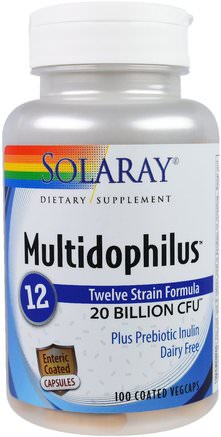 Multidophilus 12, 20 Billion CFU, 100 Coated Vegcaps by Solaray-Kosttillskott, Probiotika