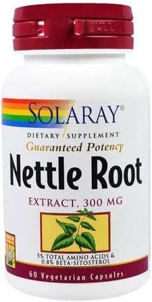 Nettle Root Extract, 300 mg, 60 Veggie Caps by Solaray-Örter, Nässlor Stinging, Nässla Rot