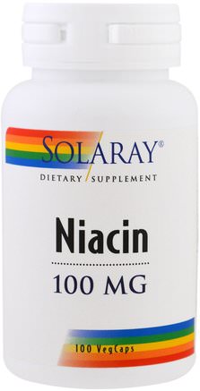Niacin, 100 mg, 100 Veggie Caps by Solaray-Vitaminer, Vitamin B