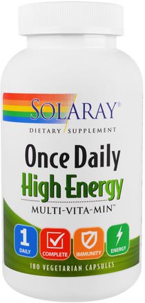 Once Daily High Energy, Multi-Vita-Min, 180 Vegetarian Capsules by Solaray-Vitaminer, Multivitaminer