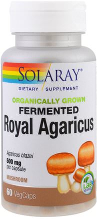 Organically Grown Fermented Royal Agaricus, Mushroom, 500 mg, 60 Veggie Caps by Solaray-Kosttillskott, Medicinska Svampar