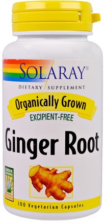 Organically Grown, Ginger Root, 100 Veggie Caps by Solaray-Örter, Ingefära Rot