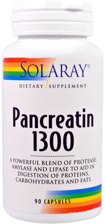 Pancreatin 1300, 90 Capsules by Solaray-Kosttillskott, Enzymer, Pankreatin