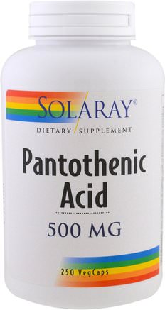 Pantothenic Acid, 500 mg, 250 Veggie Caps by Solaray-Vitaminer, Vitamin B