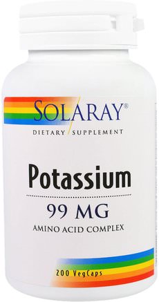 Potassium, 99 mg, 200 Veggie Caps by Solaray-Kosttillskott, Mineraler, Kalium