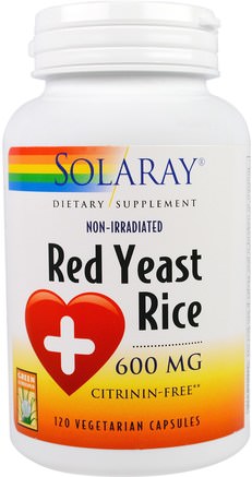 Red Yeast Rice, 600 mg, 120 Veggie Caps by Solaray-Kosttillskott, Rött Jästris