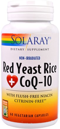 Red Yeast Rice CoQ-10, 60 Vegetarian Capsules by Solaray-Hälsa, Kolesterolstöd, Rött Jästris + Koenzym Q10