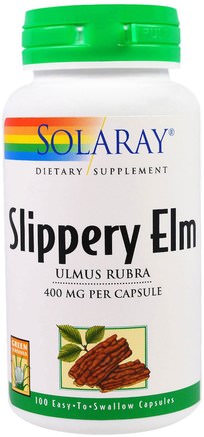 Slippery Elm, 400 mg, 100 Easy-To-Swallow Capsules by Solaray-Örter, Hala Elm