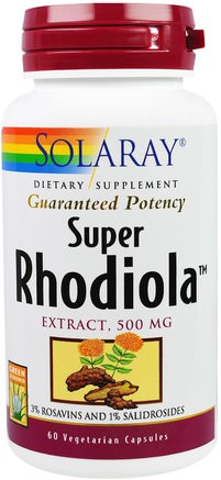 Super Rhodiola Extract, 500 mg, 60 Veggie Caps by Solaray-Örter, Rhodiola Rosea, Adaptogen