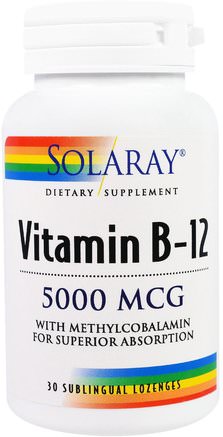 Vitamin B-12, 5000 mcg, 30 Sublingual Lozenges by Solaray-Vitaminer, Vitamin B, Vitamin B12