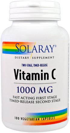 Vitamin C, Two-Stage Timed-Release, 1.000 mg, 100 Vegetarian Capsules by Solaray-Vitaminer, Vitamin C