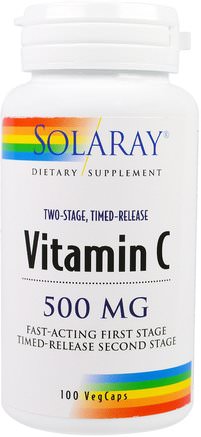 Vitamin C, Two-Stage Timed-Release, 500 mg, 100 VegCaps by Solaray-Vitaminer, Vitamin C