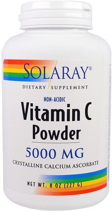 Vitamin C Powder, 5.000 mg, 8 oz (227 g) by Solaray-Vitaminer, Vitamin C, Vitamin C-Pulver Och Kristaller