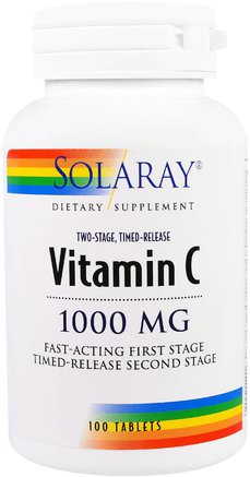 Vitamin C, Two-Stage Timed-Release, 1.000 mg, 100 Tablets by Solaray-Vitaminer, Vitamin C