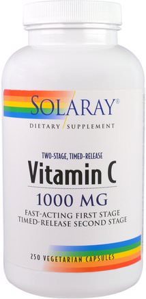 Vitamin C, Two-Stage Timed-Release, 1.000 mg, 250 Vegetarian Capsules by Solaray-Vitaminer, Vitamin C, Frisättning Av Vitamin C