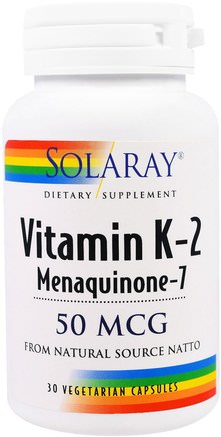 Vitamin K-2, Menaquinone-7, 50 mcg, 30 Veggie Caps by Solaray-Vitaminer, Vitamin K