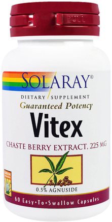 Vitex, Chaste Berry Extract, 225 mg, 60 Easy-To-Swallow Capsules by Solaray-Örter, Kysk Bär