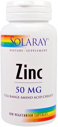 Zinc, 50 mg, 100 Veggie Caps by Solaray-Kosttillskott, Mineraler, Zink