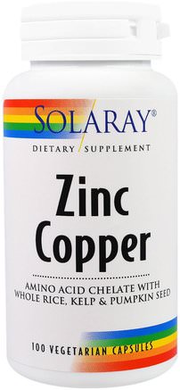 Zinc Copper, 100 Veggie Caps by Solaray-Kosttillskott, Mineraler, Koppar, Zink