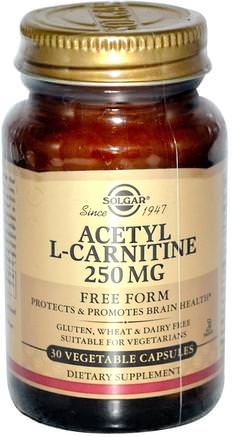 Acetyl-L-Carnitine, 250 mg, 30 Vegetable Capsules by Solgar-Kosttillskott, Aminosyror, L Karnitin, Acetyl L Karnitin