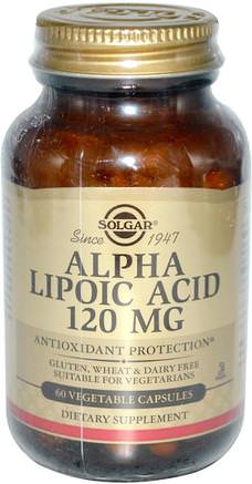 Alpha Lipoic Acid, 120 mg, 60 Vegetable Capsules by Solgar-Kosttillskott, Antioxidanter, Alfa Lipoinsyra