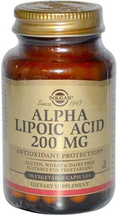 Alpha Lipoic Acid, 200 mg, 50 Vegetable Capsules by Solgar-Kosttillskott, Antioxidanter