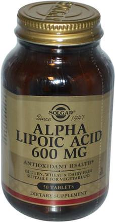 Alpha Lipoic Acid, 600 mg, 50 Tablets by Solgar-Kosttillskott, Antioxidanter, Alfa-Liposyra, Alfa-Liposyra 600 Mg