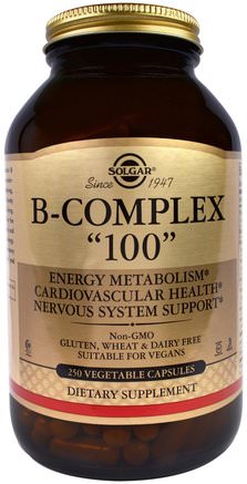 B-Complex 100, 250 Vegetable Capsules by Solgar-Vitaminer, Vitamin B-Komplex, Vitamin B-Komplex 100