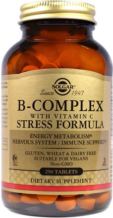 B-Complex with Vitamin C Stress Formula, 250 Tablets by Solgar-Vitaminer, Vitamin B-Komplex, Hälsa, Anti Stress