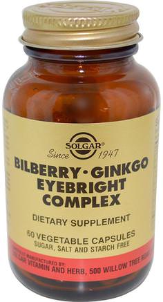 Bilberry Ginkgo Eyebright Complex, 60 Vegetable Capsules by Solgar-Kosttillskott, Antioxidanter, Ögonvård, Synvård, Blåbär