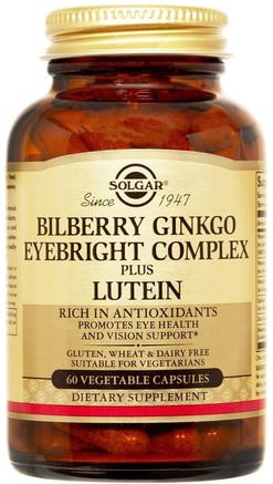 Bilberry Ginkgo Eyebright Complex Plus Lutein, 60 Vegetable Capsules by Solgar-Kosttillskott, Antioxidanter, Lutein