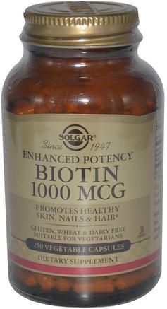 Biotin, 1000 mcg, 250 Vegetable Capsules by Solgar-Vitaminer, Vitamin B, Biotin