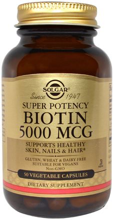 Biotin, 5000 mcg, 50 Vegetable Capsules by Solgar-Vitaminer, Vitamin B, Biotin