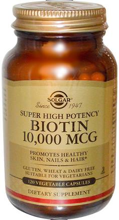 Biotin, Super High Potency, 10.000 mcg, 120 Vegetable Capsules by Solgar-Vitaminer, Vitamin B, Biotin