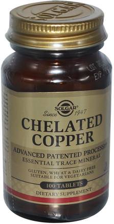 Chelated Copper, 100 Tablets by Solgar-Kosttillskott, Mineraler, Koppar