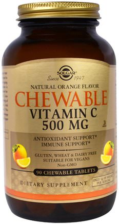 Chewable Vitamin C, 500 mg, Natural Orange Flavor, 90 Chewable Tablets by Solgar-Kosttillskott, Antioxidanter, Vitamin C, C-Vitamin Tuggbar