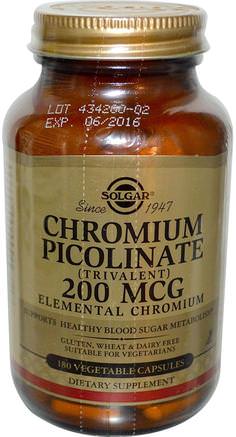 Chromium Picolinate, 200 mcg, 180 Vegetable Capsules by Solgar-Kosttillskott, Mineraler, Krompikolinat
