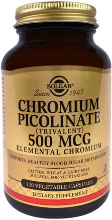 Chromium Picolinate, 500 mcg, 120 Vegetable Capsules by Solgar-Kosttillskott, Mineraler, Krompikolinat
