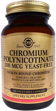 Chromium Polynicotinate, 200 mcg, 100 Vegetable Capsules by Solgar-Kosttillskott, Mineraler, Krompikolinat