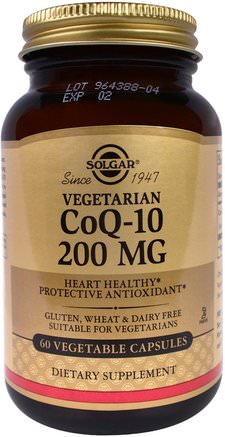Vegetarian CoQ-10, 200 mg, 60 Vegetable Capsules by Solgar-Kosttillskott, Koenzym Q10, Coq10 200 Mg