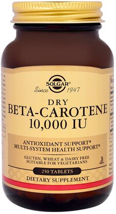 Dry Beta-Carotene, 10.000 IU, 250 Tablets by Solgar-Kosttillskott, Antioxidanter, Vitamin A, Betakaroten