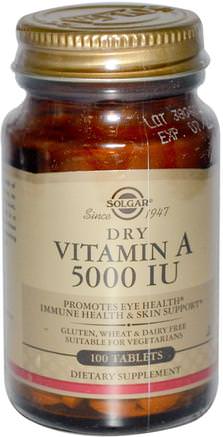 Dry Vitamin A, 5000 IU, 100 Tablets by Solgar-Vitaminer, Vitamin A