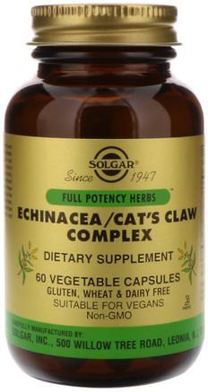 Echinacea/Cats Claw Complex, 60 Vegetable Capsules by Solgar-Kosttillskott, Antibiotika, Echinacea Och Goldenseal