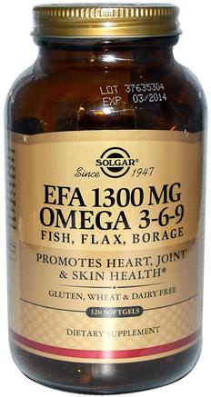 EFA, Omega 3-6-9, 1300 mg, 120 Softgels by Solgar-Kosttillskott, Efa Omega 3 6 9 (Epa Dha), Omega 369 Caps / Tabs