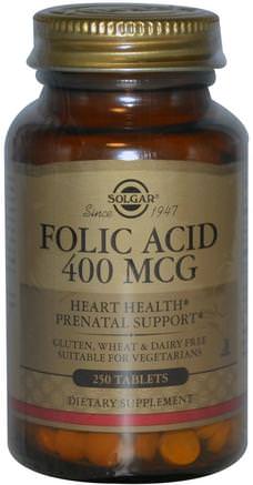 Folic Acid, 400 mcg, 250 Tablets by Solgar-Vitaminer, Folsyra