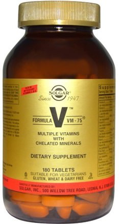 Formula V, VM-75, Multiple Vitamins with Chelated Minerals, 180 Tablets by Solgar-Vitaminer, Multivitaminer